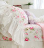SHABBY COTTAGE CHIC WILDFLOWER BOUQUET PINK ROSES RUFFLED PILLOW SHAMS